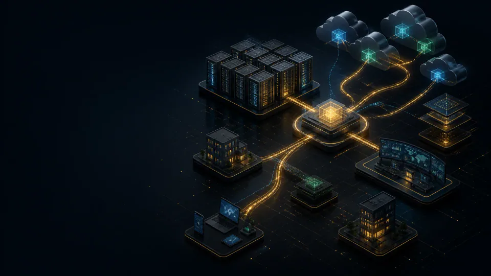 Enterprise security fabric connecting users, branches, data center, cloud services, and security operations