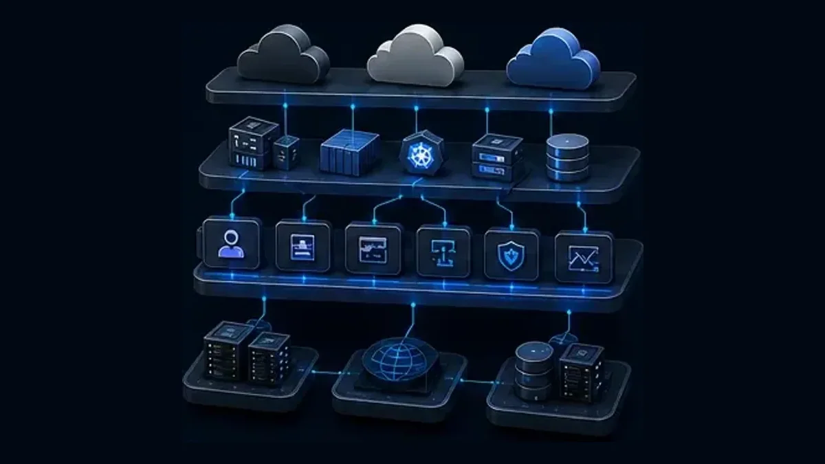 Layered cloud security controls protecting identities, workloads, data, and multi-cloud infrastructure